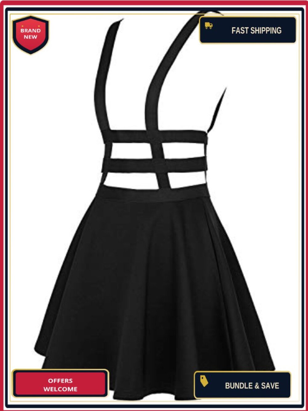 EXCHIC Women's High Waist A-Line Skater Mini Skirt with Caged Harness